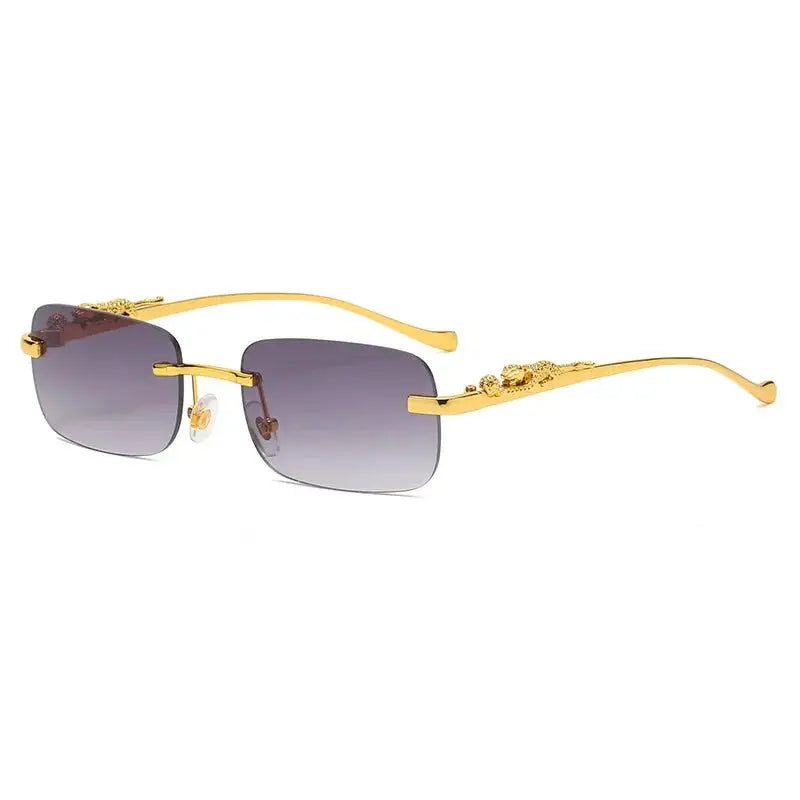 Tinted Rimless Sunglasses in Rectangle Shape with Leopard Head - ShadeSaint