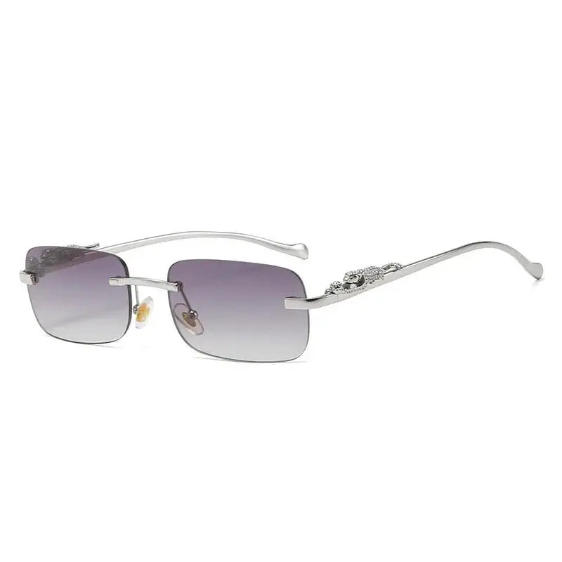 Tinted Rimless Sunglasses in Rectangle Shape with Leopard Head - ShadeSaint