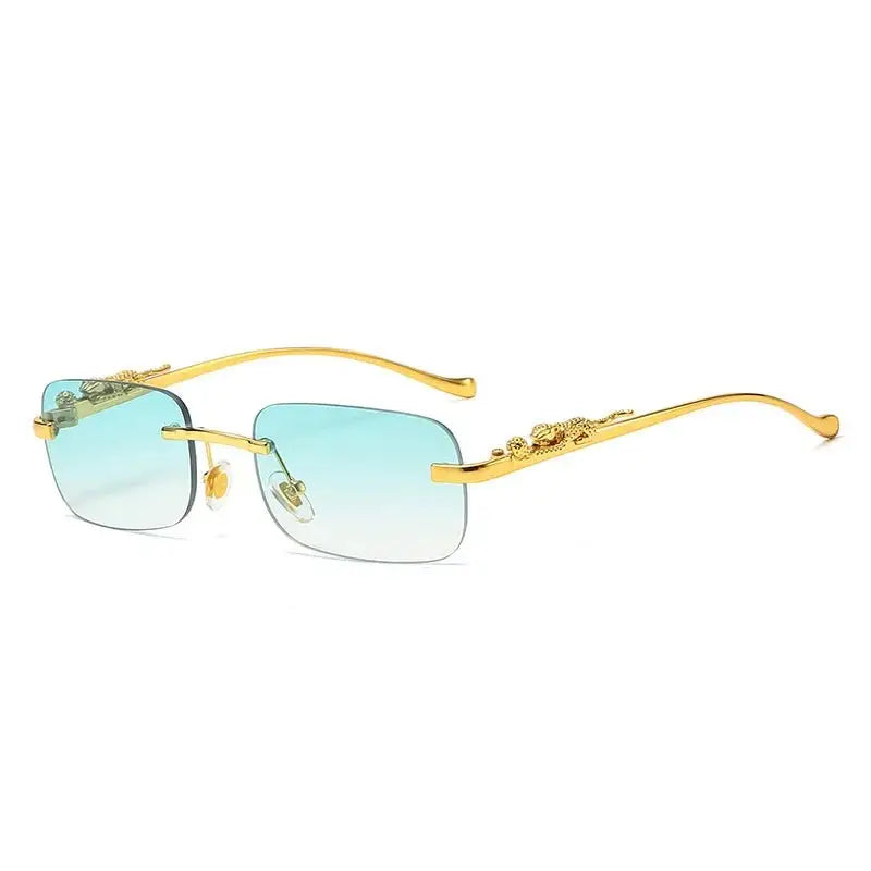 Tinted Rimless Sunglasses in Rectangle Shape with Leopard Head - ShadeSaint
