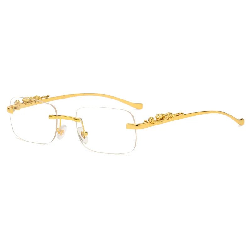 Tinted Rimless Sunglasses in Rectangle Shape with Leopard Head - ShadeSaint