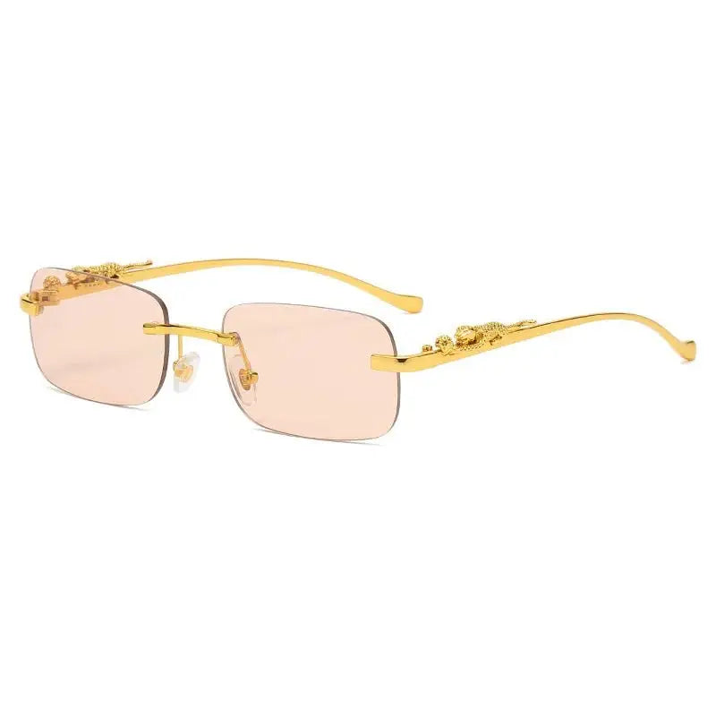 Tinted Rimless Sunglasses in Rectangle Shape with Leopard Head - ShadeSaint