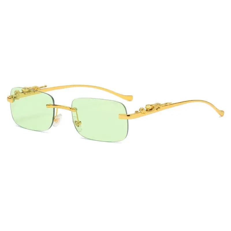 Tinted Rimless Sunglasses in Rectangle Shape with Leopard Head - ShadeSaint