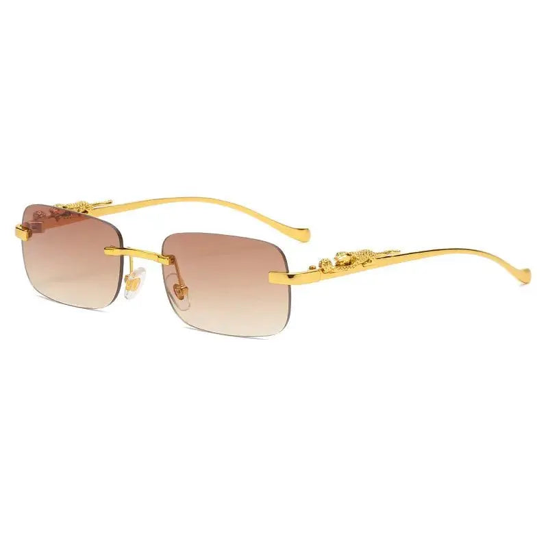 Tinted Rimless Sunglasses in Rectangle Shape with Leopard Head - ShadeSaint