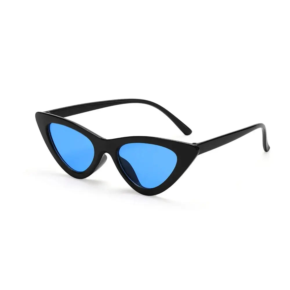 a pair of black sunglasses with blue lenses