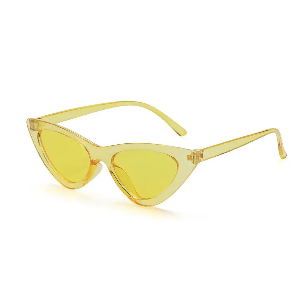 a pair of yellow sunglasses on a white background