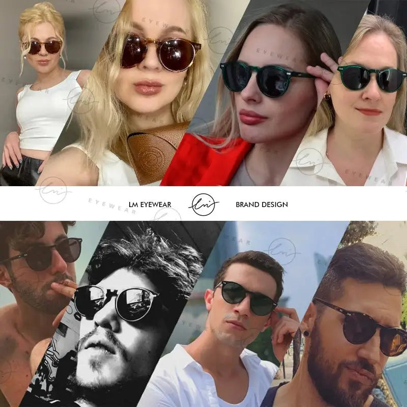 a collage of photos of people wearing sunglasses