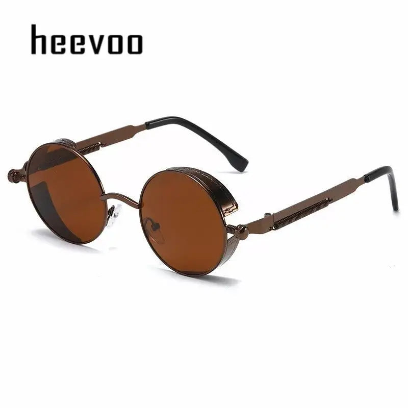 a pair of round sunglasses with a wooden frame