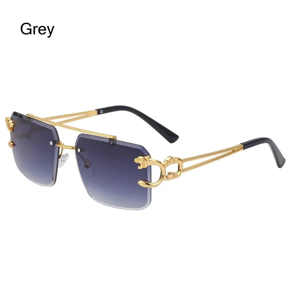 a pair of sunglasses with a gold frame and blue lens