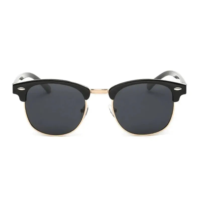 a pair of sunglasses with a black and gold frame