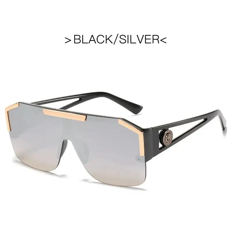 a pair of sunglasses with a black and silver frame