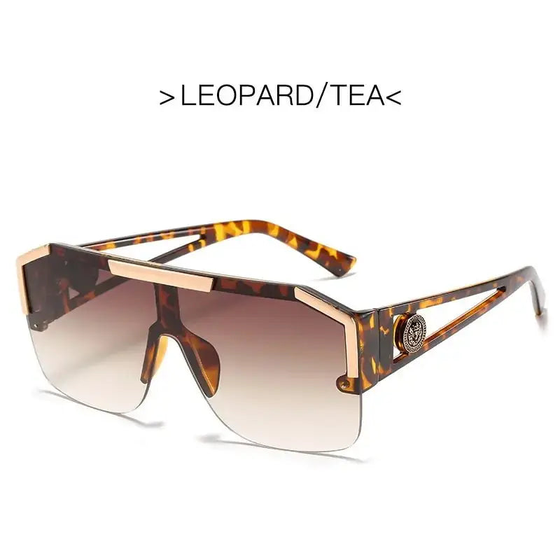 a pair of sunglasses with a leopard print on the side