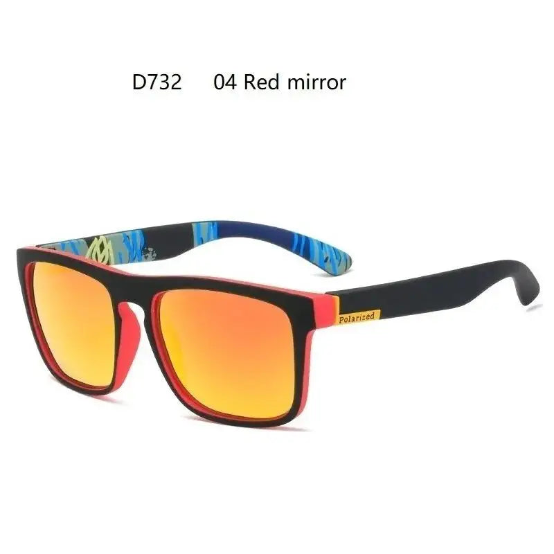 a pair of sunglasses with a red and blue frame