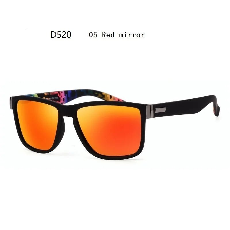 a pair of sunglasses with red mirrored lenses