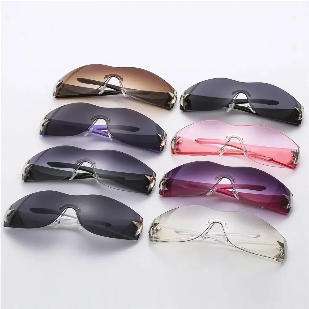 six pairs of sunglasses on a white background